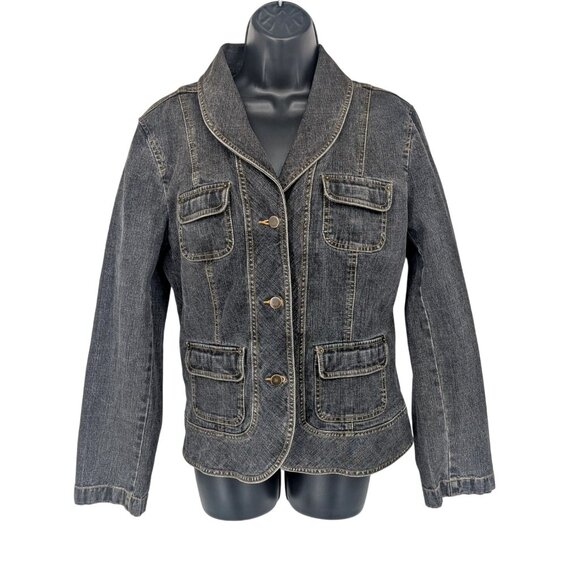 Vintage Loft Jean Blazer Jacket Women Size 14 Button Up Wash Y2K Festival Office - Picture 1 of 9